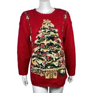 Vintage Heirloom Collectibles Petites Christmas Tree Sweater Sequins Size PL